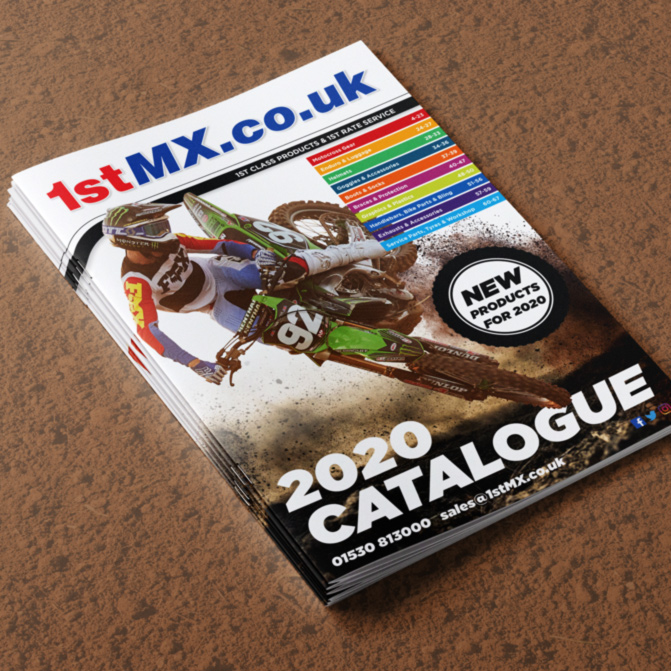 Pile of 1st MX Catalogues showing the cover design - Business to Consumer Catalogue.