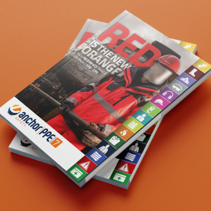 Stack of two Anchor Safety Catalogues showing the cover design - Business to Business Catalogue.