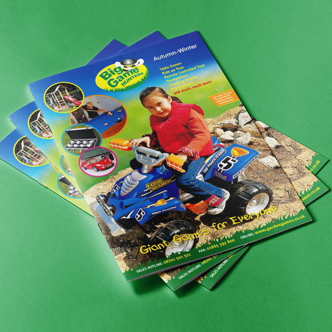 Stack of three Big Game Hunters Brochures showing the cover design - Business to Consumer Catalogue.