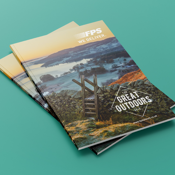 Stack of two FPS Leisure Catalogues showing the cover and spine design - Business to Business Catalogue.