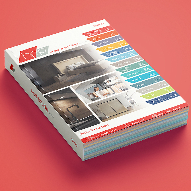 Single HPP Catalogue on a red background showing cover and spine design - Business to Business Catalogue.