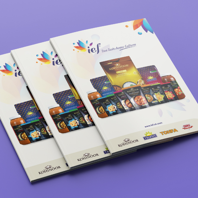 Stack of three IEF Catalogues showing the cover and spine design - Business to Business Catalogue.