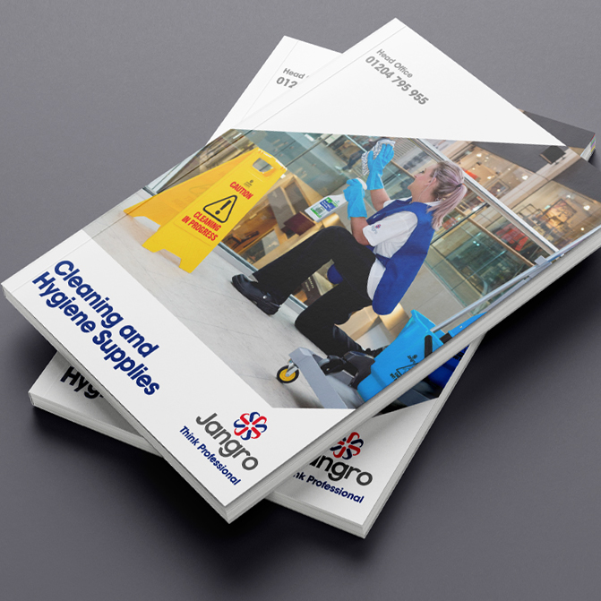 Two copies of the Jangro Catalogue stacked showing the cover design - Business to Business Catalogue.