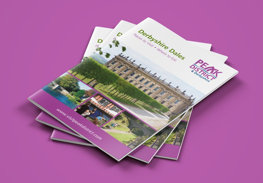 Stack of Peak District & Derbyshire Brochures showing the cover design - Travel Brochures.