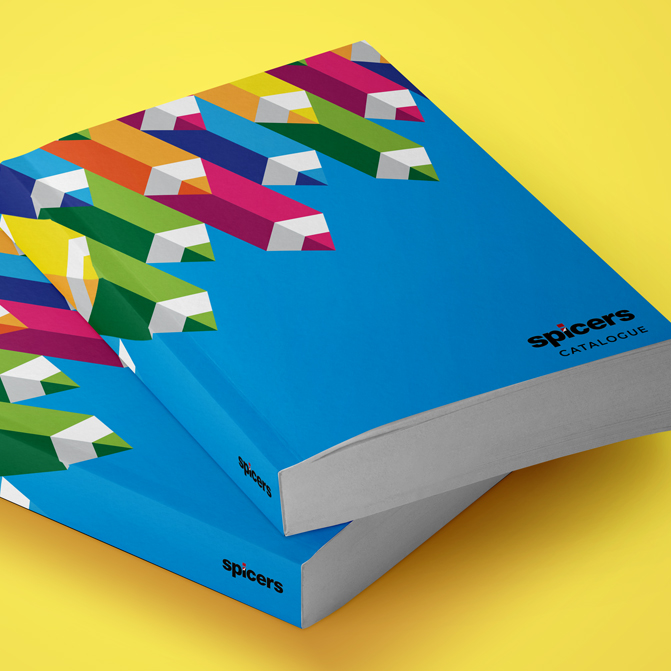 Two Spicers Catalogues stacked showing the cover and spine design - Business to Business Catalogue.
